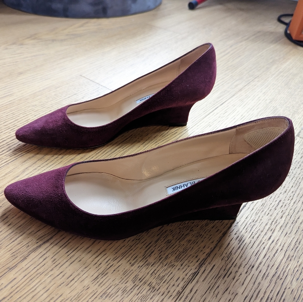 Manolo Blahnik Burgundy Wedge Heel